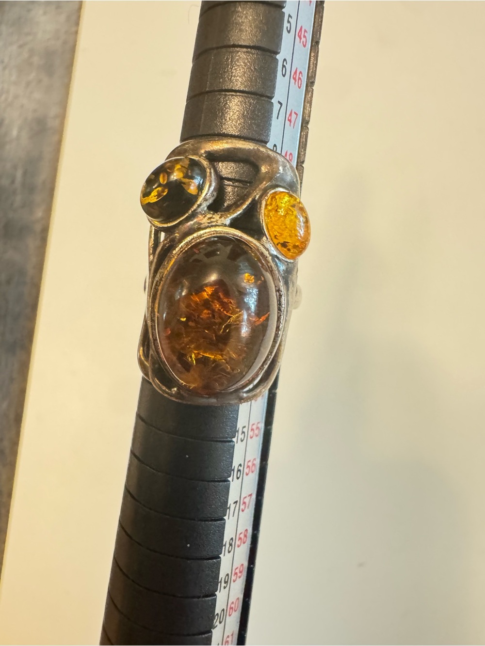 925 Sterling Silver Amber Statement Ring Size 6 – 7.37g
